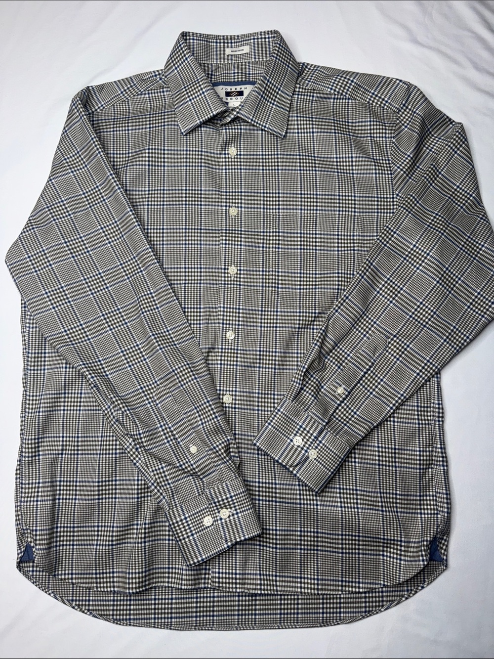 Joseph Abboud Non-Iron Plaid Button Down Shirt Men's L Olive Blue Cotton